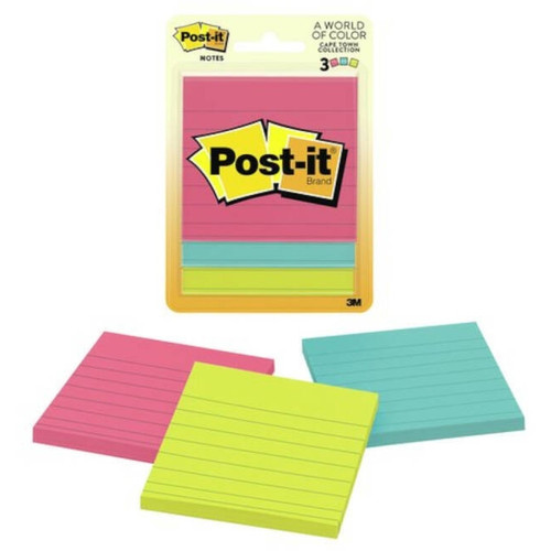 Post It Note 3M 6301 73mm x 73mm Ruled Capetown Pack 3