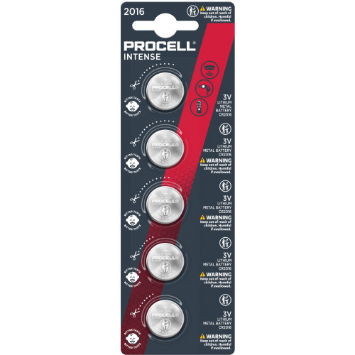 Procell Lithium Coin Intense 2016 Batteries, 3V, Pack of 5