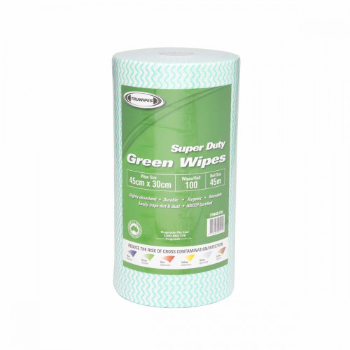 Truwipes Multipurpose Super Duty Perforated Wipes 30cm x 45cm, 70gsm, 100 Sheets per Roll - Green