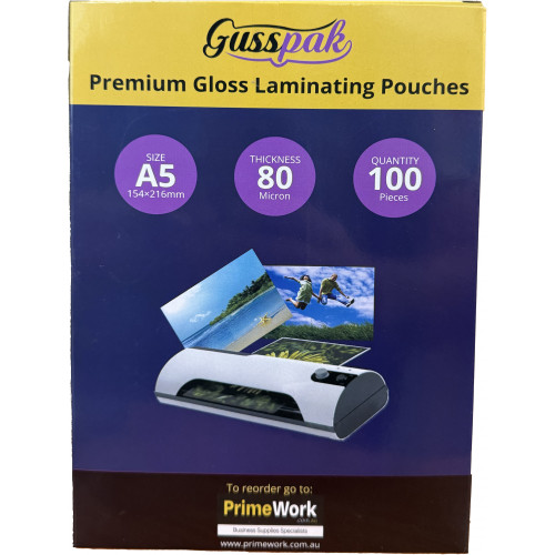 Gusspak A5 Laminating Pouches 154mm x 216mm 80 Micron Premium Gloss Pack Of 100