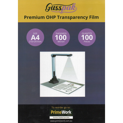 Gusspak A4 210mm x 297mm OHP Overhead Transparency Film 100 Micron Premium Copier & Laser Compatible Pack Of 100