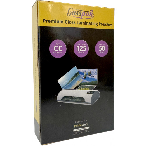 Gusspak Credit Card Laminating Pouches 54mm x 86mm 125 Micron Premium Gloss Pack of 50