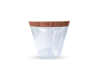250ml Clear Hard Plastic Tumbler With Rose Gold Rim, Pack of 6