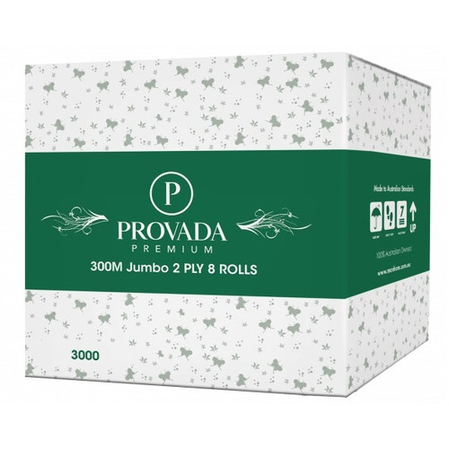 Provada 300M Jumbo Toilet Roll, 2ply, Carton of 8 Rolls