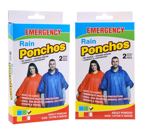 Emergency Adult Rain Ponchos, Pack of 2