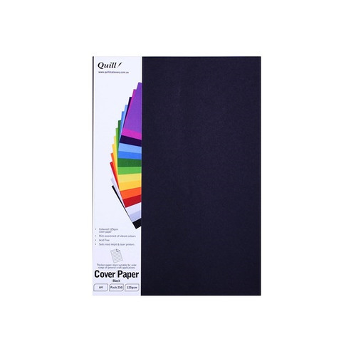 Quill Cover Paper 125gsm A4 - Black, Pack of 250 (90121)