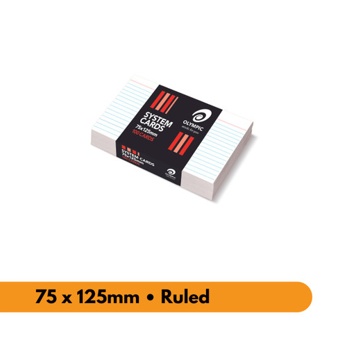 Olympic System Card Ruled 75 x 125mm White, Pack of 100 (141450)