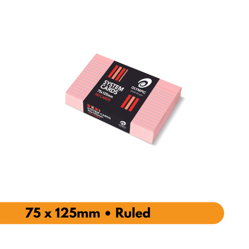 Olympic System Card Ruled 75 x 125mm Pink, Pack of 100 (141453)