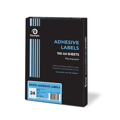 Olympic Labels Multipurpose Adhesive Square Corners 24UP 70 x 35mm, Box of 100 (198695)