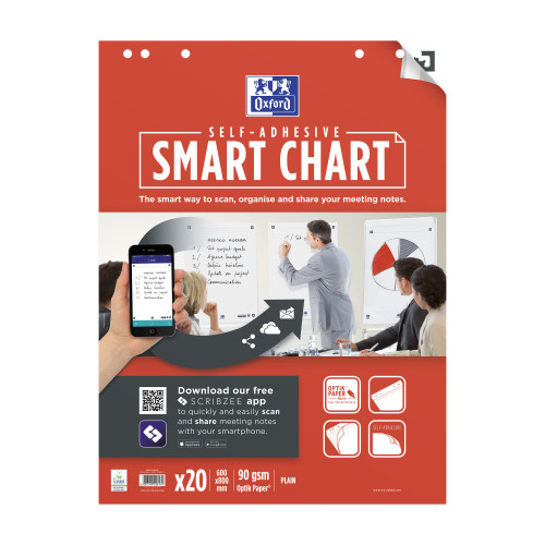 Oxford Scribzee Compatible Self Adhesive Smart Chart Flipchart 20 Sheets 600 x 800