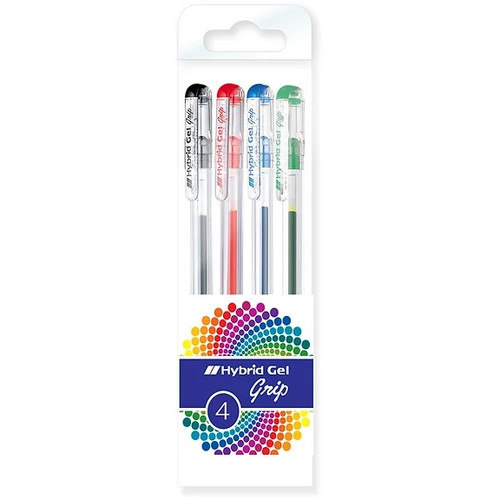 Pentel K116 Hybrid Grip Gel Pen 0.6mm Fine Nib, Assorted Colour Wallet of 4