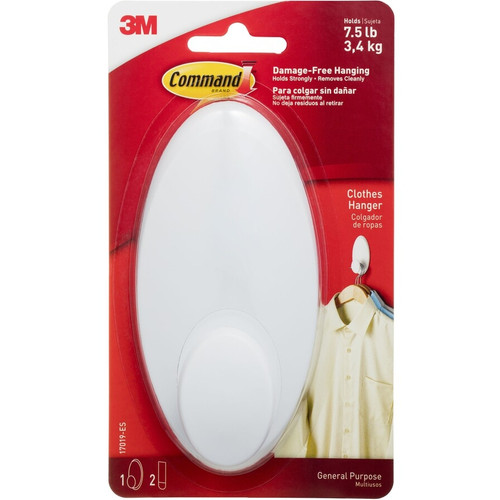 3M Command Adhesive Clothes Hanger 1 Pack - White (17019-ES)