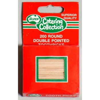 TOOTHPICK ALPEN ROUND DOUBLE POINTED WOOD 460202 HANGSELL PACK 200