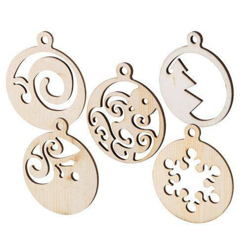 Wooden Xmas Baubles Assorted Pack of 20