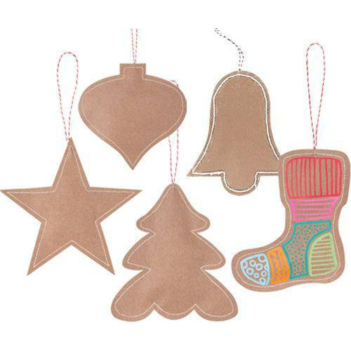 Stitched Kraft Christmas Ornaments Pack of 10