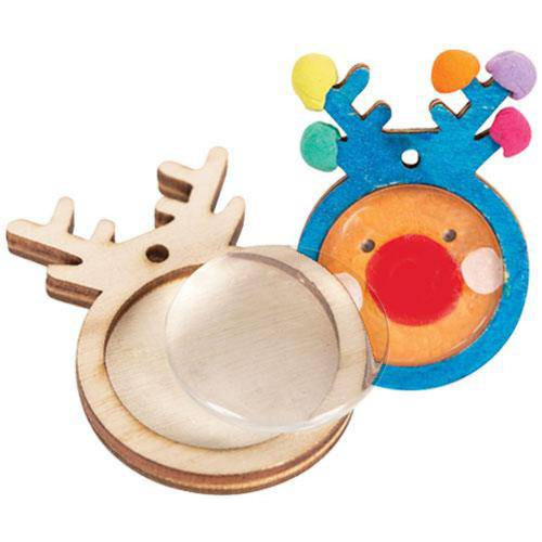 Wooden Reindeer Pendants with Cabochon Pack of 10