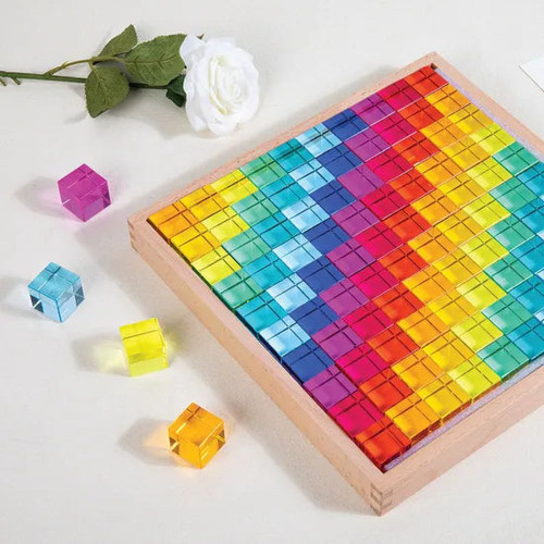 Acrylic Cubes with Wooden Tray - Set of 100