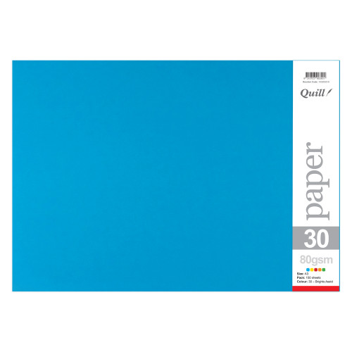 Quill Coloured Paper 80gsm A3 - Bright Assorted, Pack of 150 (95390)
