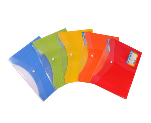 Bantex Tropical Document Wallet PP A4 Button Close with Pocket Pack of 12 - Assorted (44079)