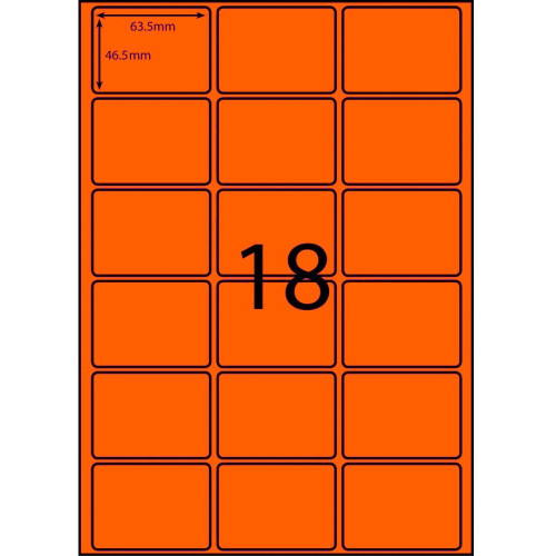 REDIFORM LA4/18LFO Fluro Orange Eco-Friendly Laser/Inkjet/Copier Labels 63.5 x 46.5mm - 18 per Sheet A4 , Box of 100 Sheets (1800 Labels)