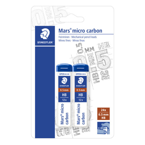 Staedtler 250 Mars Micro Carbon Leads - 0.5mm HB Tube of 12, Card of 2