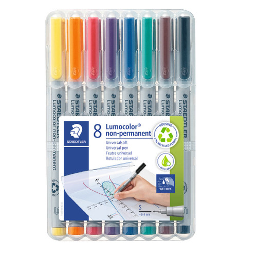 Staedtler 311 Lumocolor Non-Permanent Superfine Pens - Wallet of 8 Assorted Colours