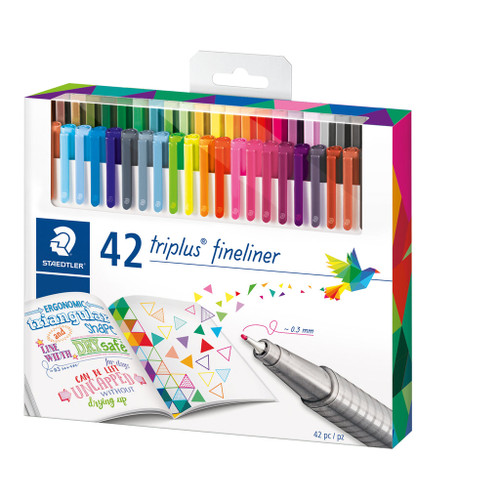 Staedtler 334 Triplus Fineliner - Hangsell, Box of 42 Assorted Colours