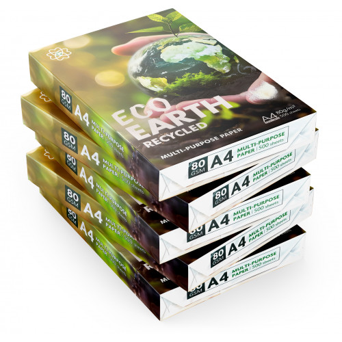 ECO EARTH 100% RECYCLED 80GSM A4 COPY PAPER - 500 SHEET REAM