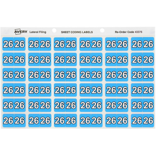 Avery 38 x 25mm Side Tab Labels, Year Code 26, Light Blue, Pack of 180