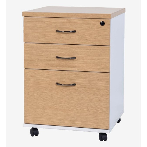 Logan Mobile Pedestal 2 Drawer & 1 Filing Drawer Oak / White