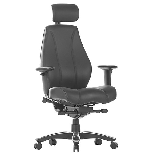 Raptor Heavy Duty Multi Shift Chair with Headrest in Black Leather