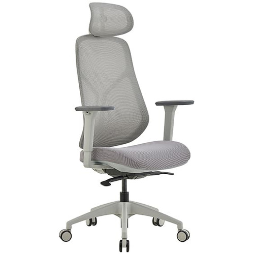 Ivory Executive Mesh Chair with Headrest in Grey Fabric