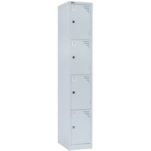 GO Steel 4 Door Locker 1860mm (H) x 305mm (W) x 455mm (D) - Silver Grey (Assembled with Butterfly Lock), Each