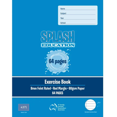 Writer 225 X 175mm 64 Page Exercise Book 8mm Ruled + Margin, Each