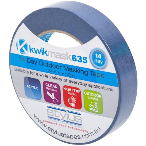 Kwikmask 635 14 Day Outdoor Blue Masking Tape 24mm x 50m, Each