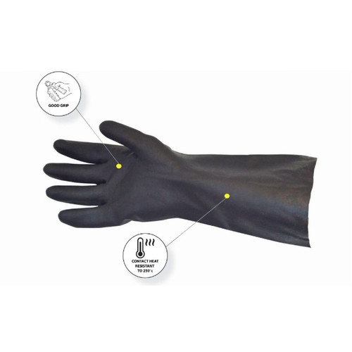 Pro-Val Neo Heat 250 Neoprene Cotton Lined Gauntlet Heat Resistant Gloves - Size 10, Black Pair
