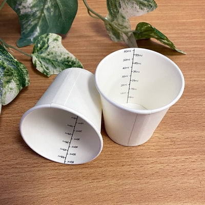 Disposable Paper Medicine Cup 60ml with Measurements, Sleeve of 100