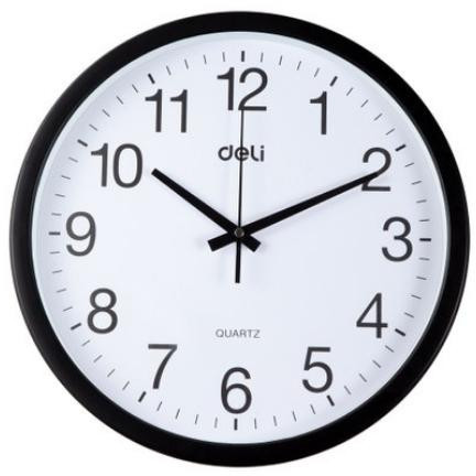 Deli 30cm Black Round Wall Clock