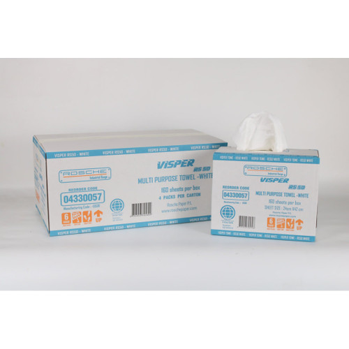 Visper Multi-Purpose Industrial Towel 24 x 42cm White, 160 Sheets per Box, Carton of 4