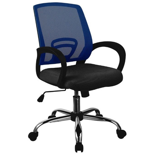 Trice Mid Back Chair With Arms Blue Mesh Back Black Fabric Seat