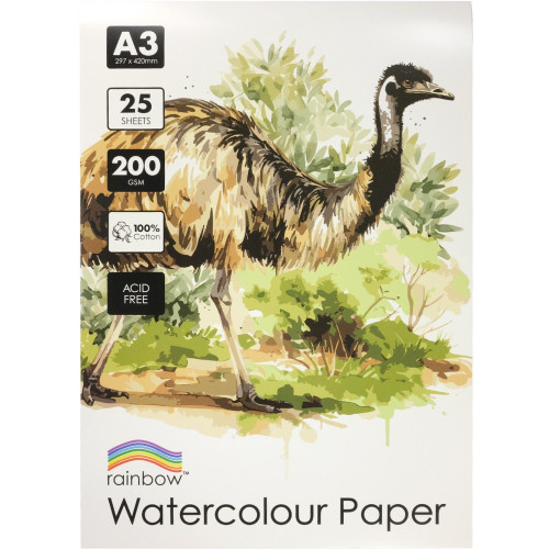 Rainbow Cotton Watercolour Pad 200gsm A3 25 Sheets
