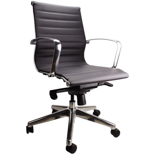 Symphony Medium Back Bonded Leather Chair Chrome Finish Synchro Mech Black 110KG Weight Rating