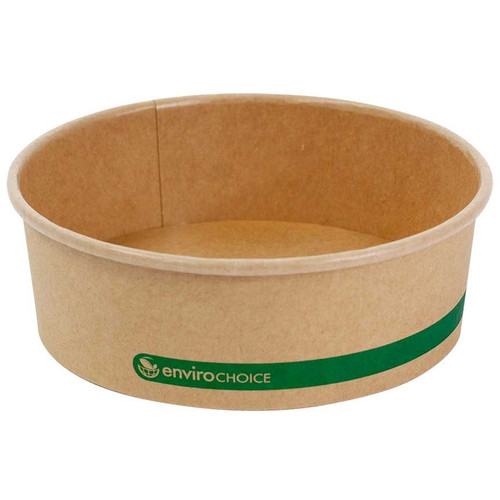 PLA Coated Paperboard Kraft Brown Round Salad Bowls 16 oz, Pack of 50