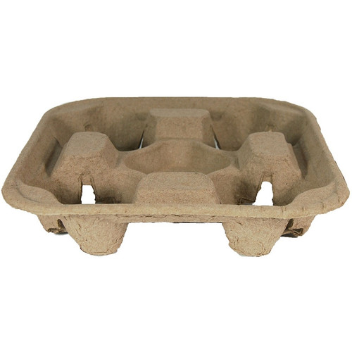 Carry Tray Moulded Fibre Natural 4 Cup 225 x 225 x 50mm, Pack of 50
