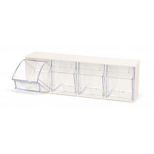 Deflecto Interlocking Tilt Bin Storage System – 4 Bin Unit Cream / Off White