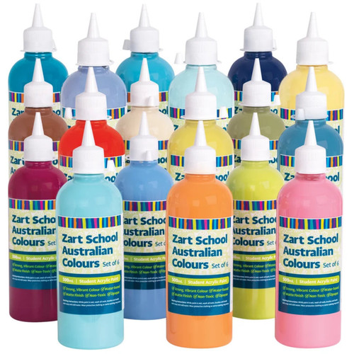 Zart School Australian Colours Acrylic Paint 500mL Pack of 18