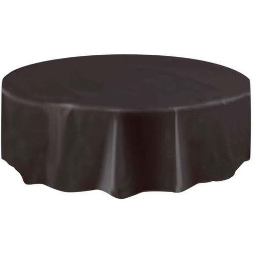 Midnight Black Unique Plastic Table Cover Round 213cm Diameter (84"), Each