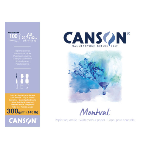 Canson Montval 300gsm Pad Cold Pressed A3 100 Sheets, Each