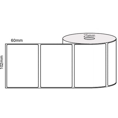 White Direct Thermal Labels 102mm x 60mm with Permanent Adhesive and 25mm Core, Roll of 500 Labels