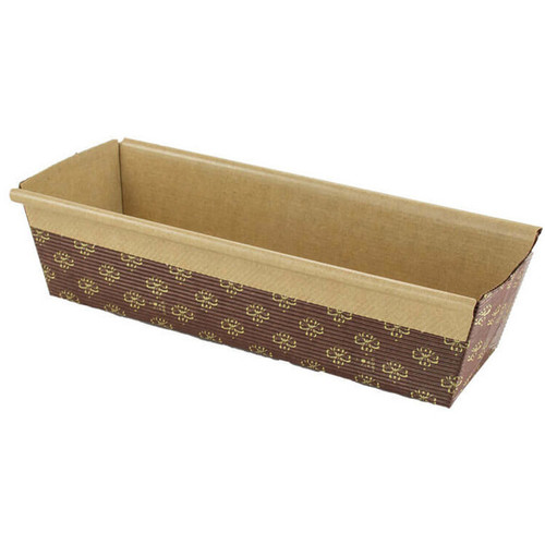 Novacart Loaf / Bar Cake Mould Large 227mm x 70mm x 65mm Brown Printed Gold Flower Perforated Carton of 480